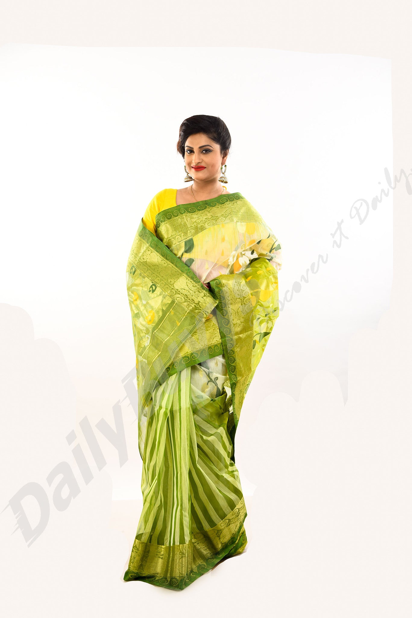 Green ,Yellow Dhakai Jamdani Sarees