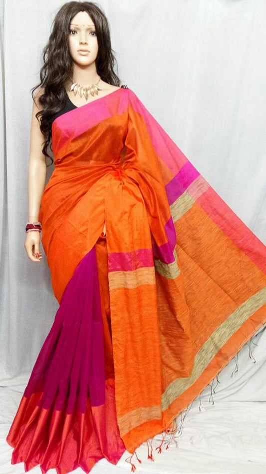 Orange Mahapar Pure Cotton Silk Sarees - Dailybuyys