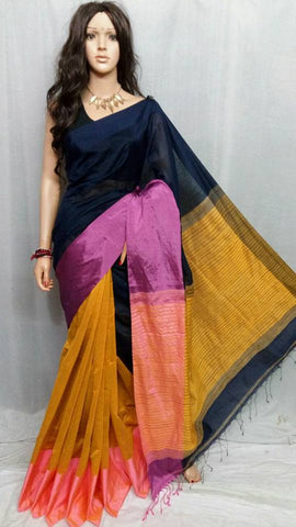 Blue & Yellow Mahapar Pure Cotton Silk Sarees