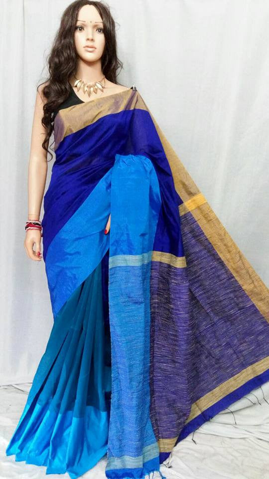 Blue Mahapar Pure Cotton Silk Sarees