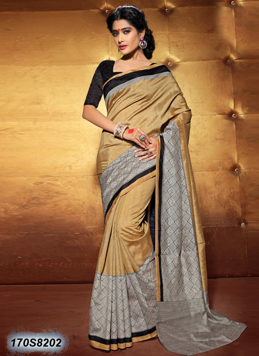 Golden Off White Bhagalpuri Silk Sarees