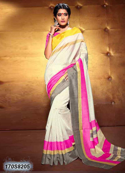 Pink Off White Bhagalpuri Silk Sarees