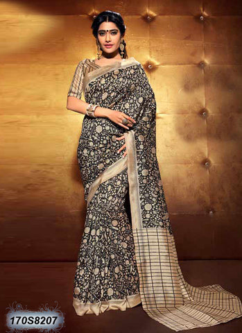 Beige Black Bhagalpuri Silk Sarees