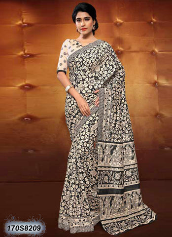 Black Off White Bhagalpuri Silk Sarees