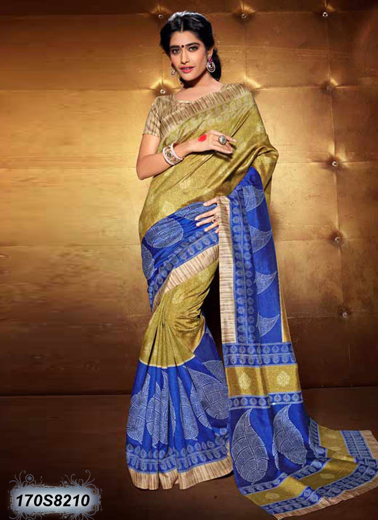 Blue Golden Bhagalpuri Silk Sarees