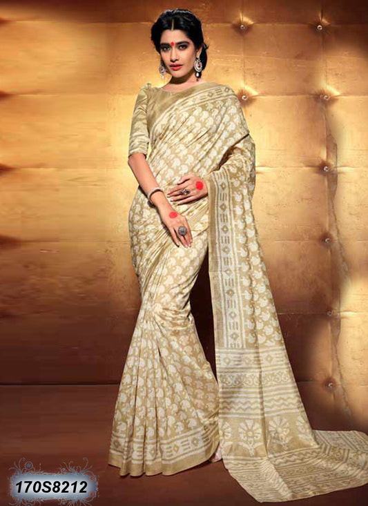 Beige Off White Bhagalpuri Silk Sarees