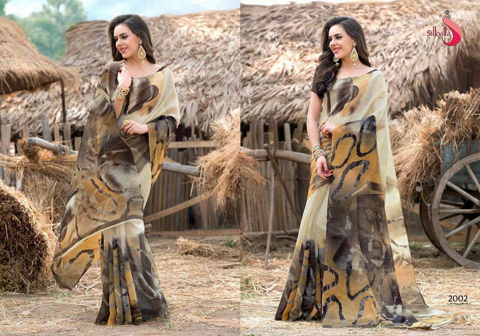 Beige Yellow White Georgette Sarees