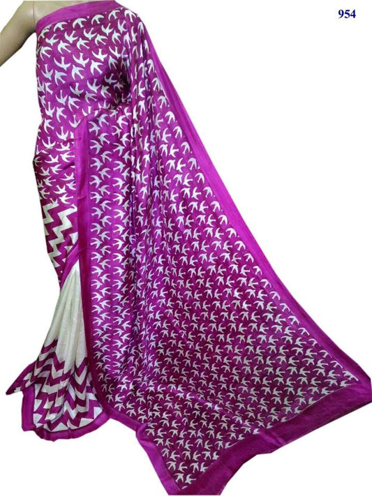 Purple Pure Silk Mark Certified Murshidabad Silk Sarees - Dailybuyys