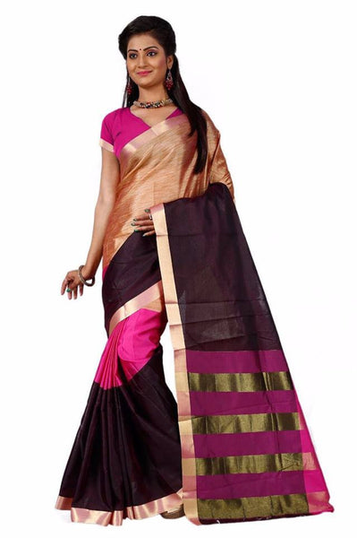 Black Pink Aura Poly Pure Cotton Sarees