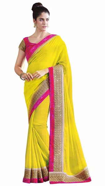 Yellow Chiffon Sarees