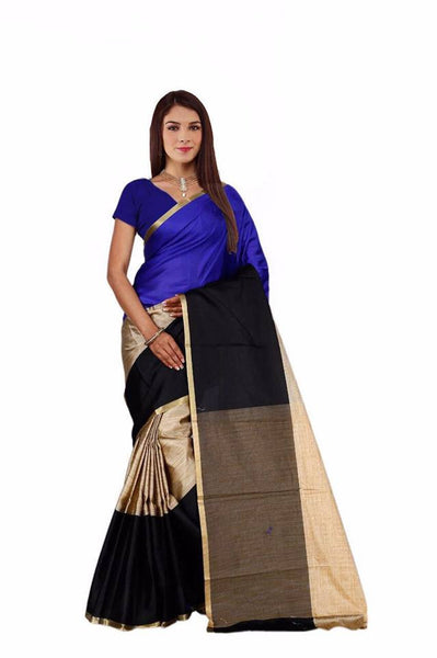 Blue Black Aura Poly Pure Cotton Sarees