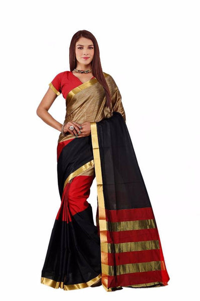 Black Aura Poly Pure Cotton Sarees