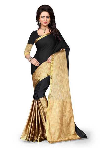 Black Aura Poly Pure Cotton Sarees