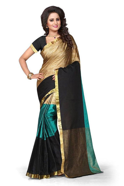 Black Aura Poly Pure Cotton Sarees