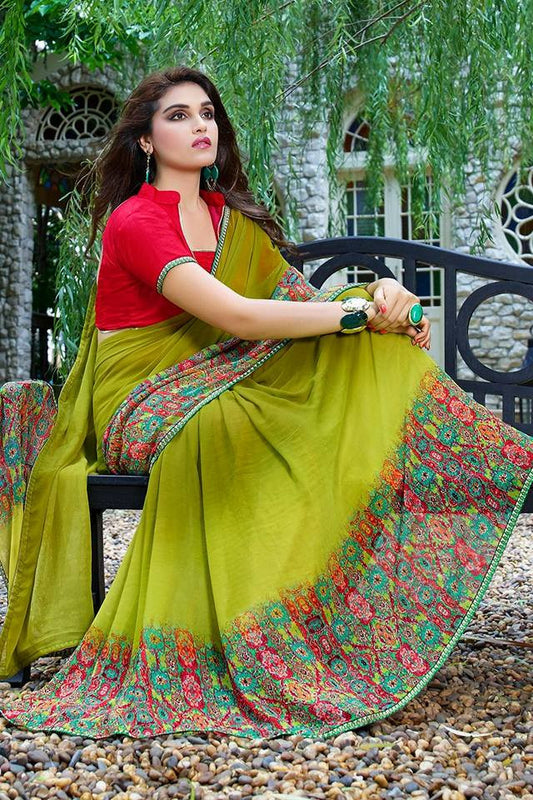 Green Georgette Sarees - Dailybuyys