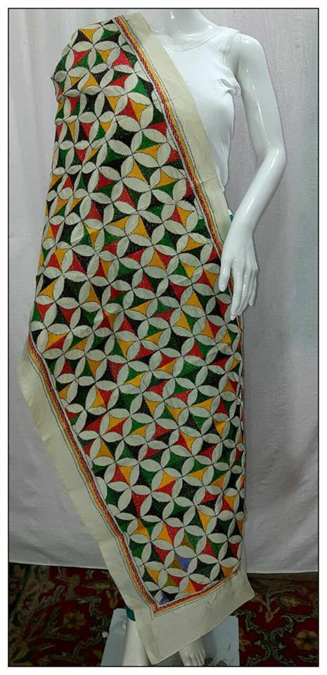 Handpicked Beige & Multi 1 Kantha Stitch Stoles