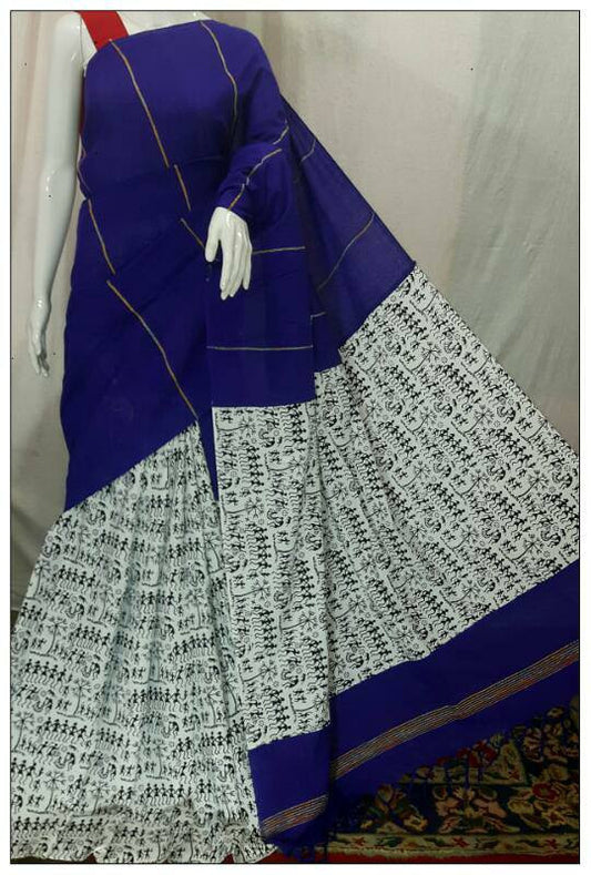 Blue White Gurjari Khesh Sarees - Dailybuyys