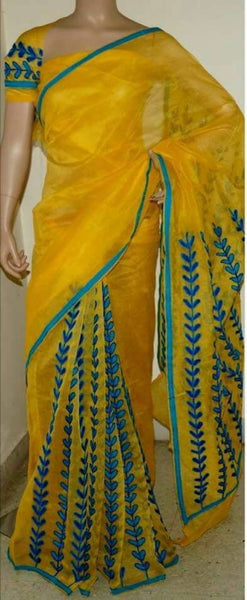 COD Work Yellow Kathiawari Sarees