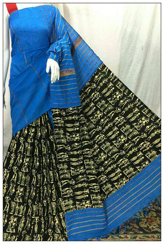 Blue Black Gurjari Khesh Sarees - Dailybuyys