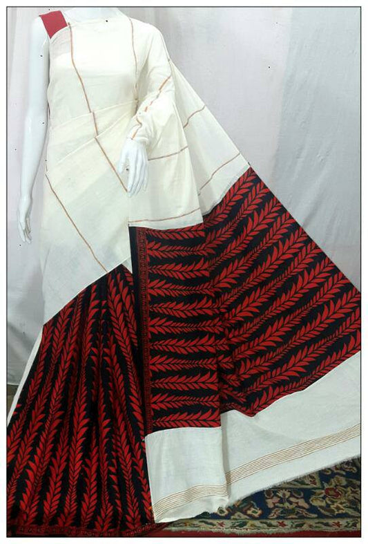 White Red Gurjari Khesh Sarees - Dailybuyys