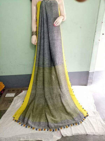 Grey Pure Linen Sarees