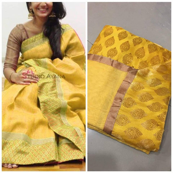 Yellow Chanderi Pure Cotton Sarees