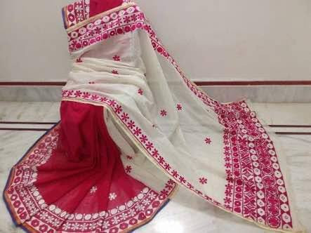White Red Kathiawari Sarees - Dailybuyys