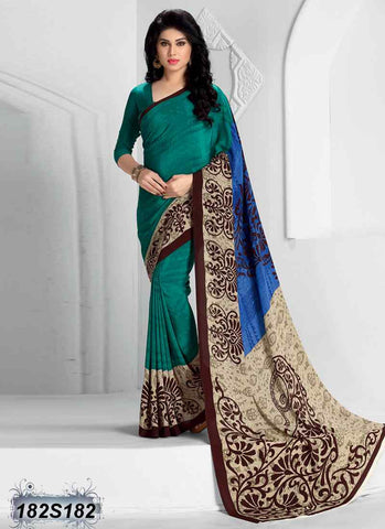 Beige & Brown Crepe Sarees Get Extra 10% Discount on All Prepaid Transaction