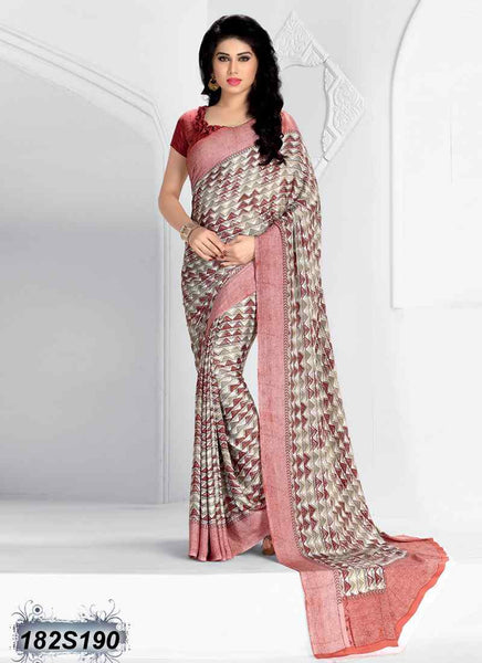 Pink & Off White Crepe Sarees