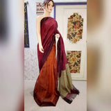 Maroon Orange Pure 100 Count Soft Pure Linen Sarees