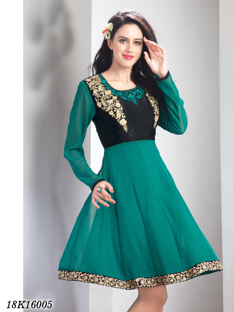 New Black & Green Georgette Santoon Stitched Embroidery Kurtis Get Extra 10% Discount on All Prepaid Transaction