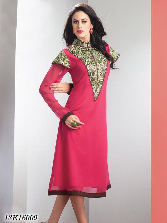 New Pink Georgette Santoon Stitched Embroidery kurtis