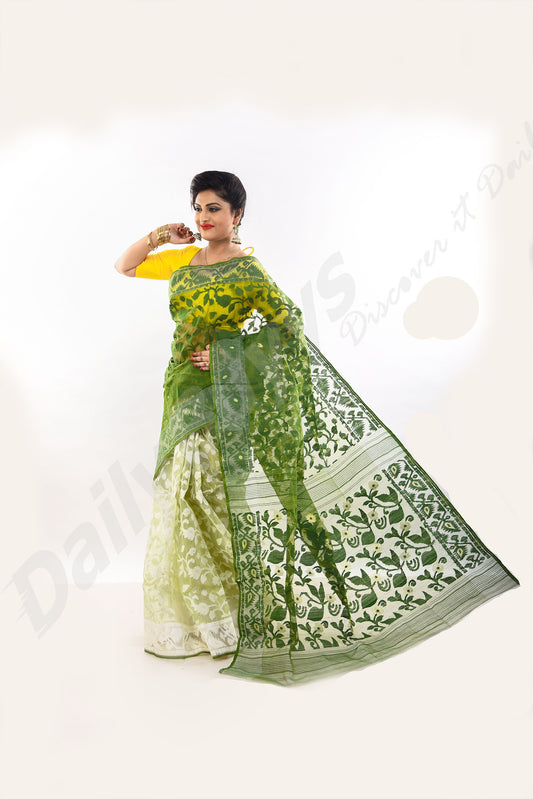 Green Golden Jamdani Sarees