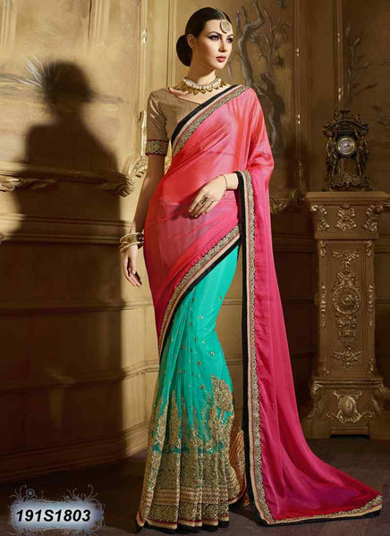 Pink & Sea Green Georgette Sarees