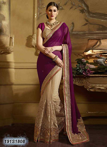 Wine	 & Beige Georgette Sarees