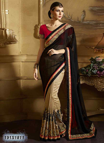 Black & Beige Georgette Sarees