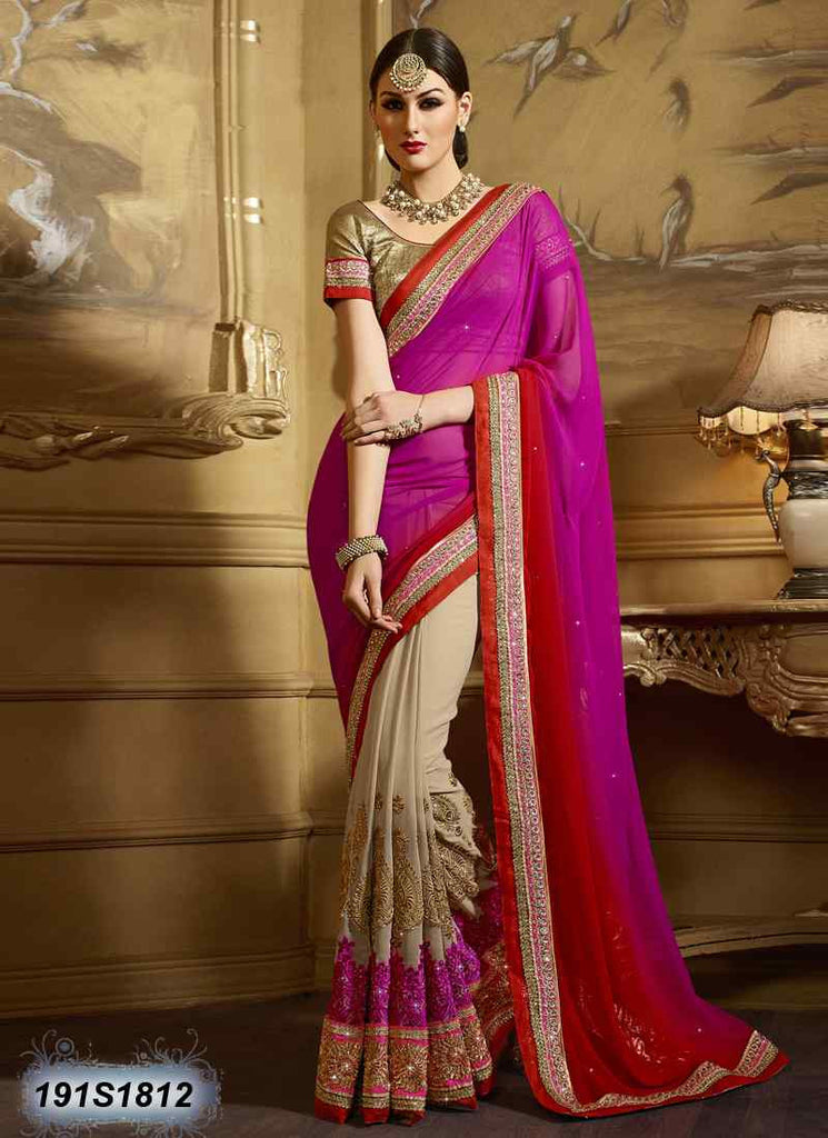 Pink &  Beige Georgette Sarees