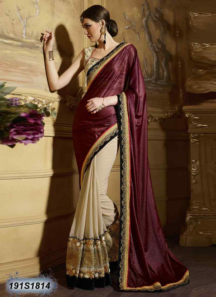 Maroon & Beige Georgette Sarees