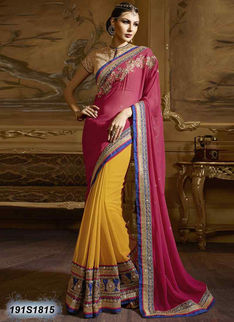 Pink & Yellow Georgette Sarees