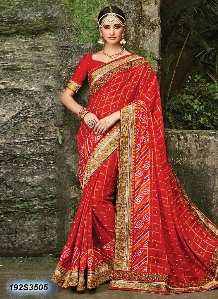 Red Faux Georgette Sarees
