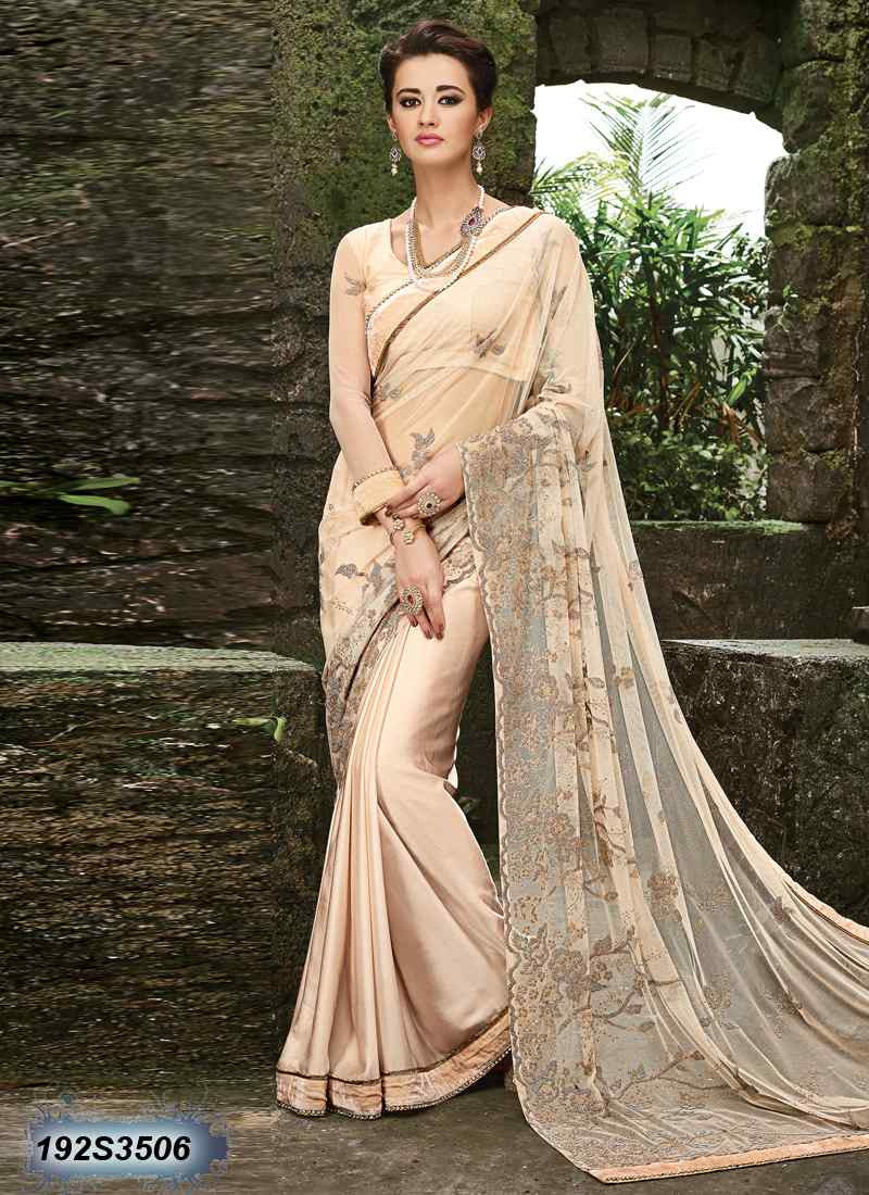 Beige Satin Sarees