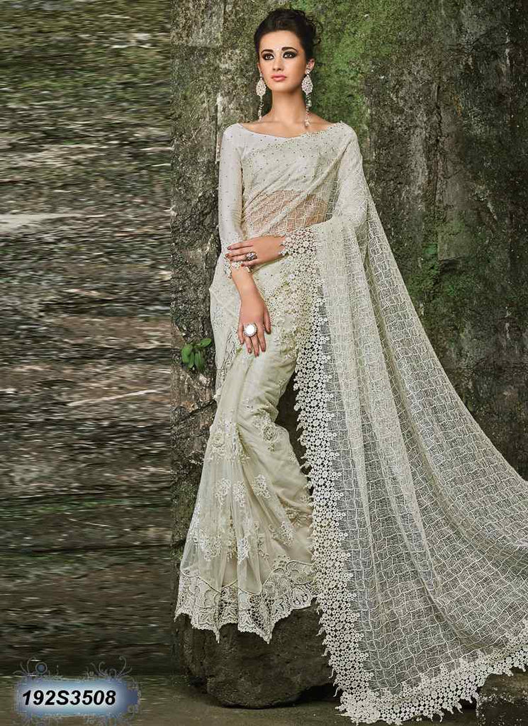 Off White Net Sarees Get Extra 10% Discount on All Prepaid Transaction
