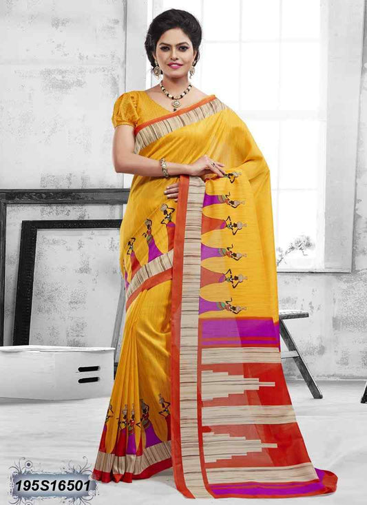 Red & Yellow Bhagalpuri Silk Sarees