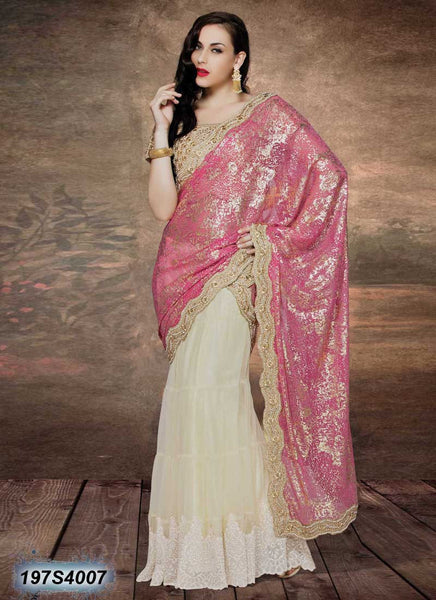 Pink & Cream Net Sarees