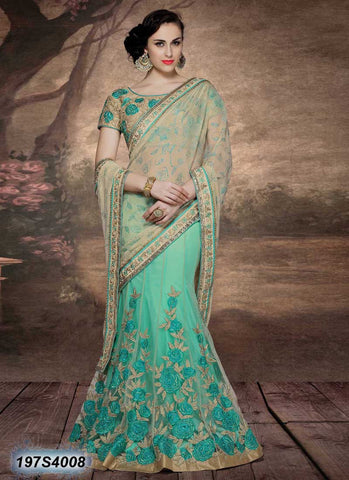 Beige & Green Net Sarees