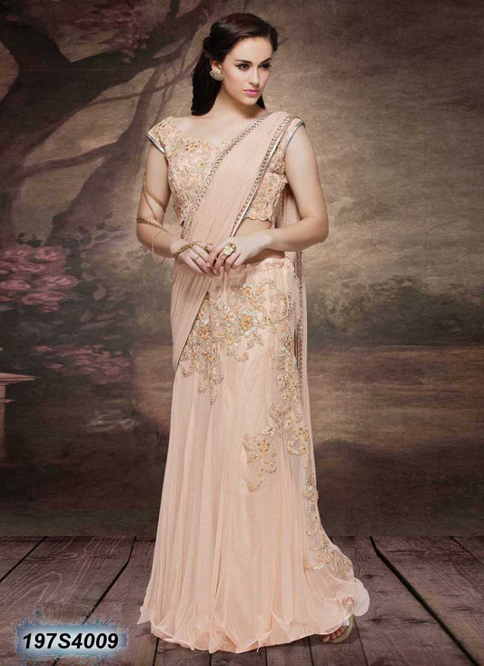 Light Peach Net Sarees