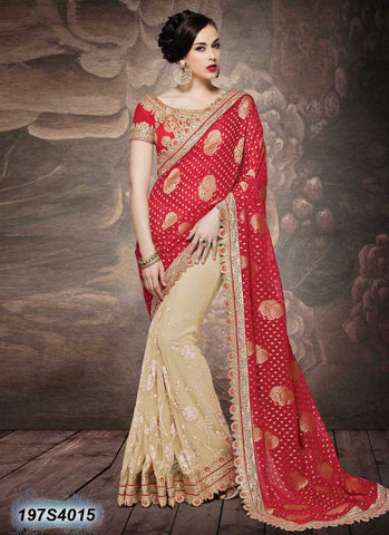 Red & Cream Net Sarees