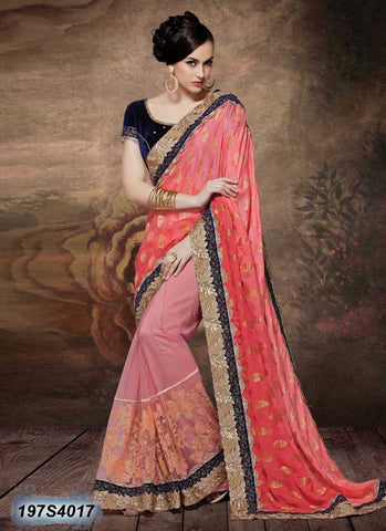 Pink & Navy Blue Net Sarees