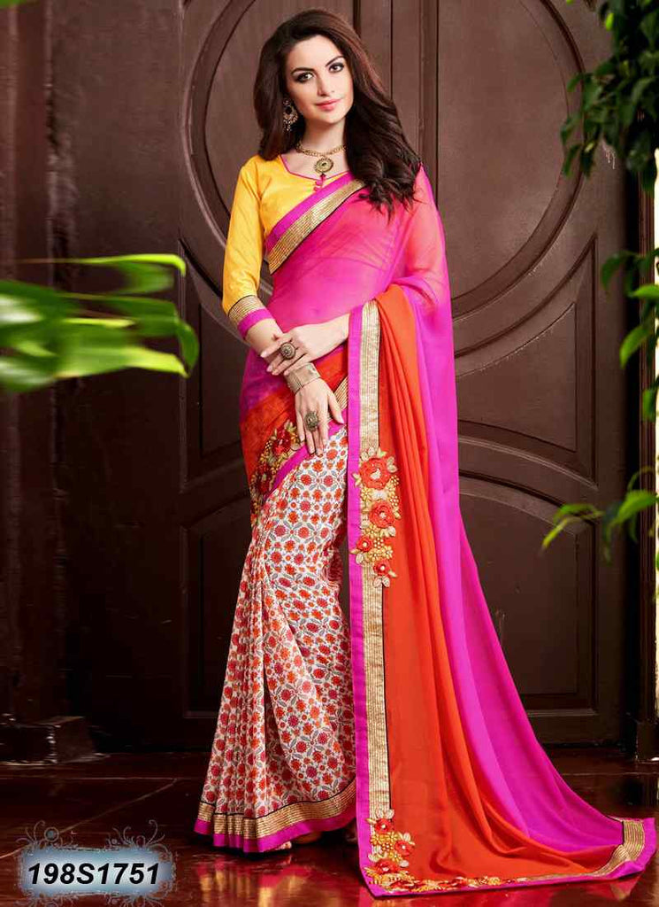 Pink & Orange Georgette Sarees