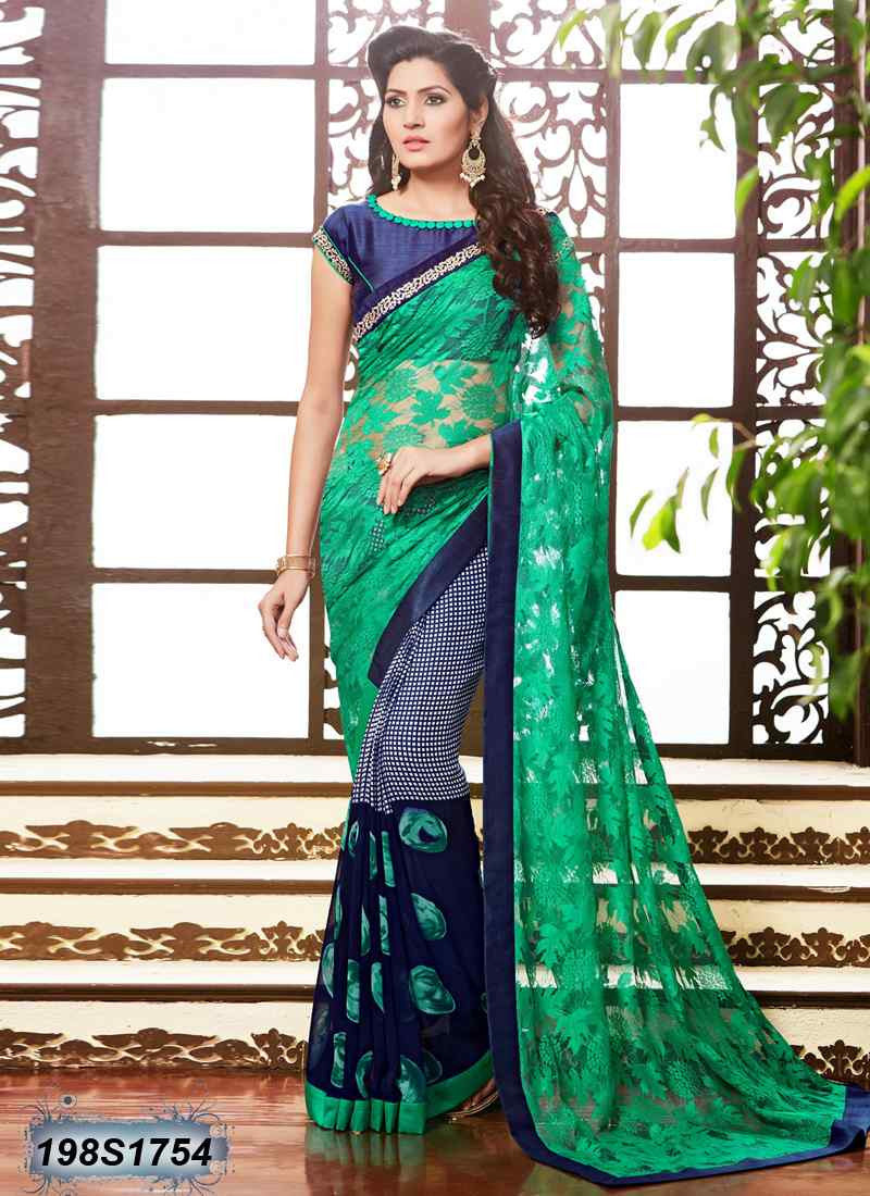 Green & Navy Blue Georgette Sarees